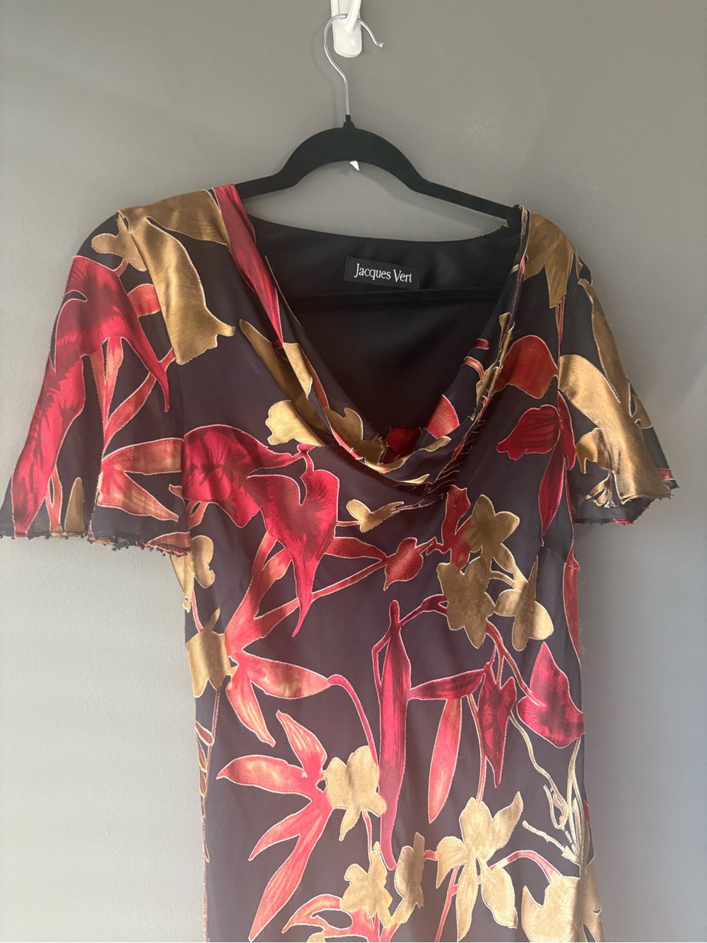 Jacques Vert Silk Blend Floral Cowl Neck Midi Dress • Canadian 10 - Picture 3 of 10